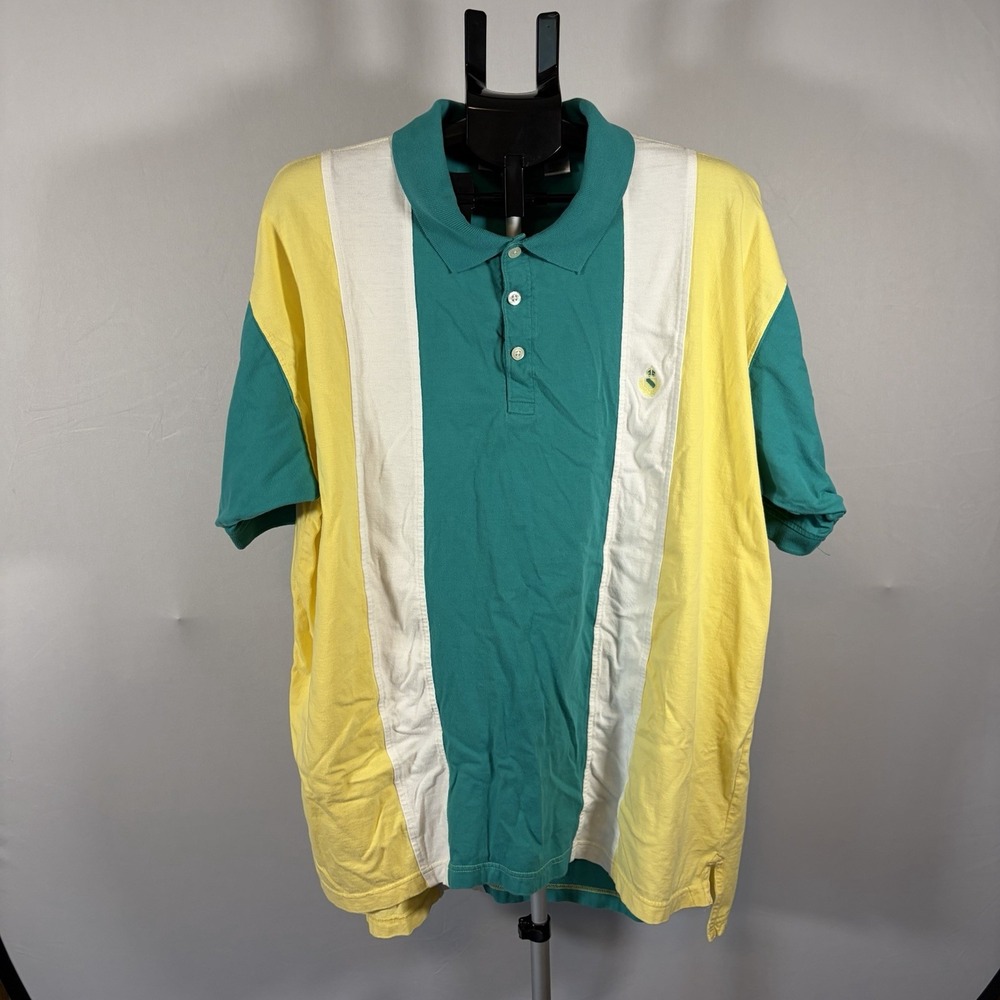 VTG Men's 2XL Big Tall Striped Polo Short Sleeve Shirt Cotton 90s Grandpa Preppy